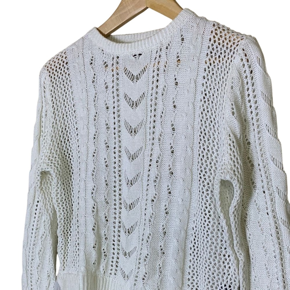 POL Mixed Media Sweater Womens Small White Tulle Hem Cable Knit JST659 - Picture 3 of 7